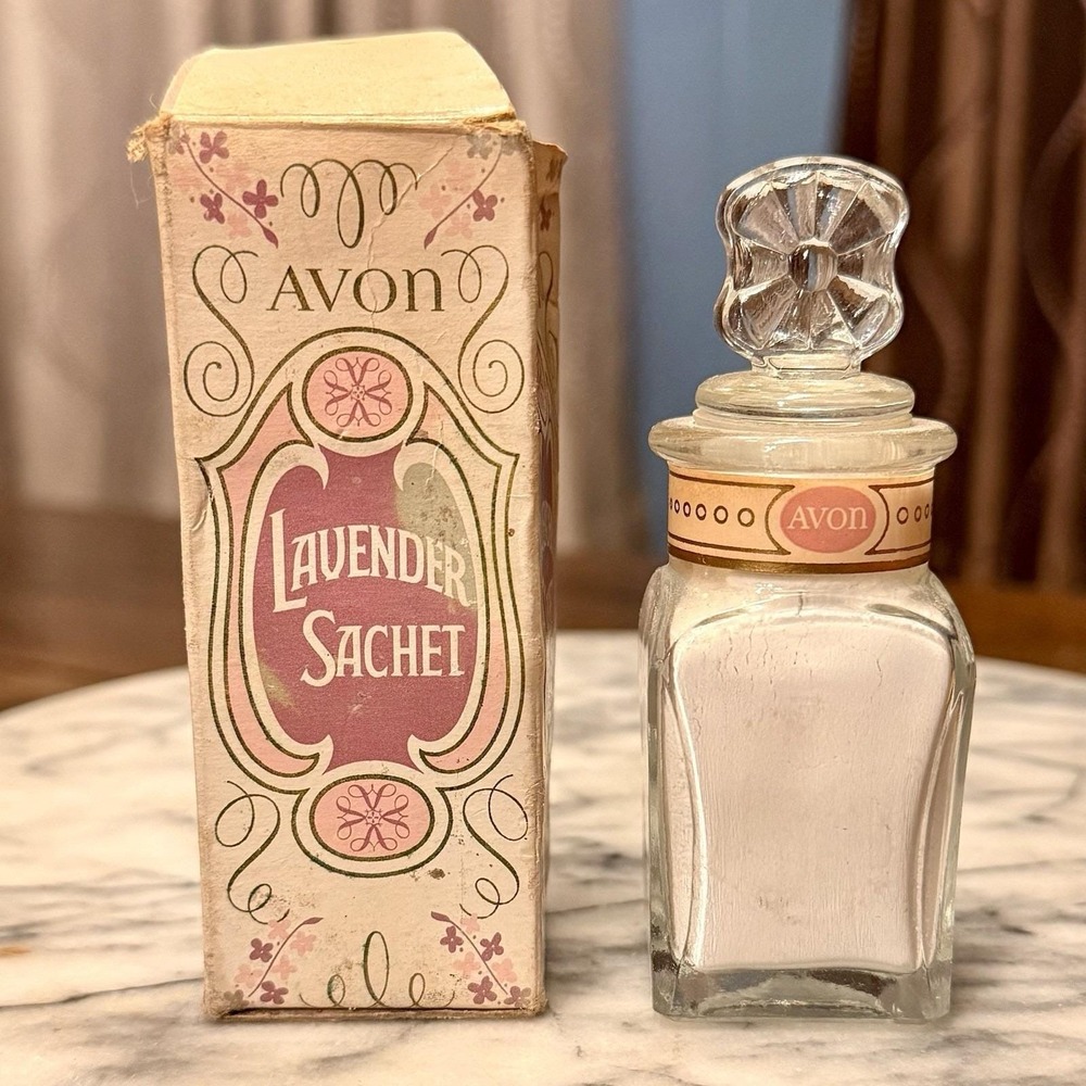 NEW! Vintage 1961 AVON 75th Anniversary Lavender Sachet Powder Jar BOX 1886